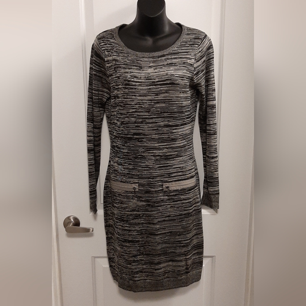 Ladies Marc New York Marc Andrew Thin Knit Sweater Dress Size Small Gray & Black